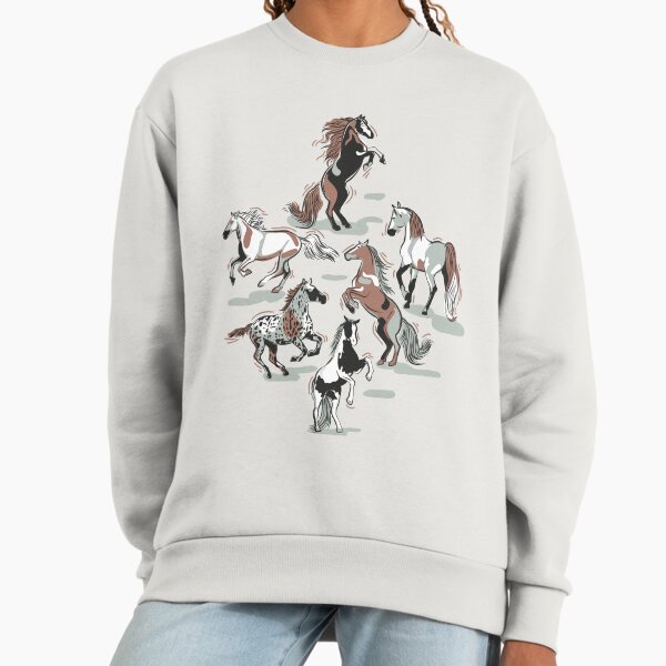 Horses in the wind sage green textured background and - Adult & Kids T-Shirts, Sweatshirts & Hoodies apparel design preview 1