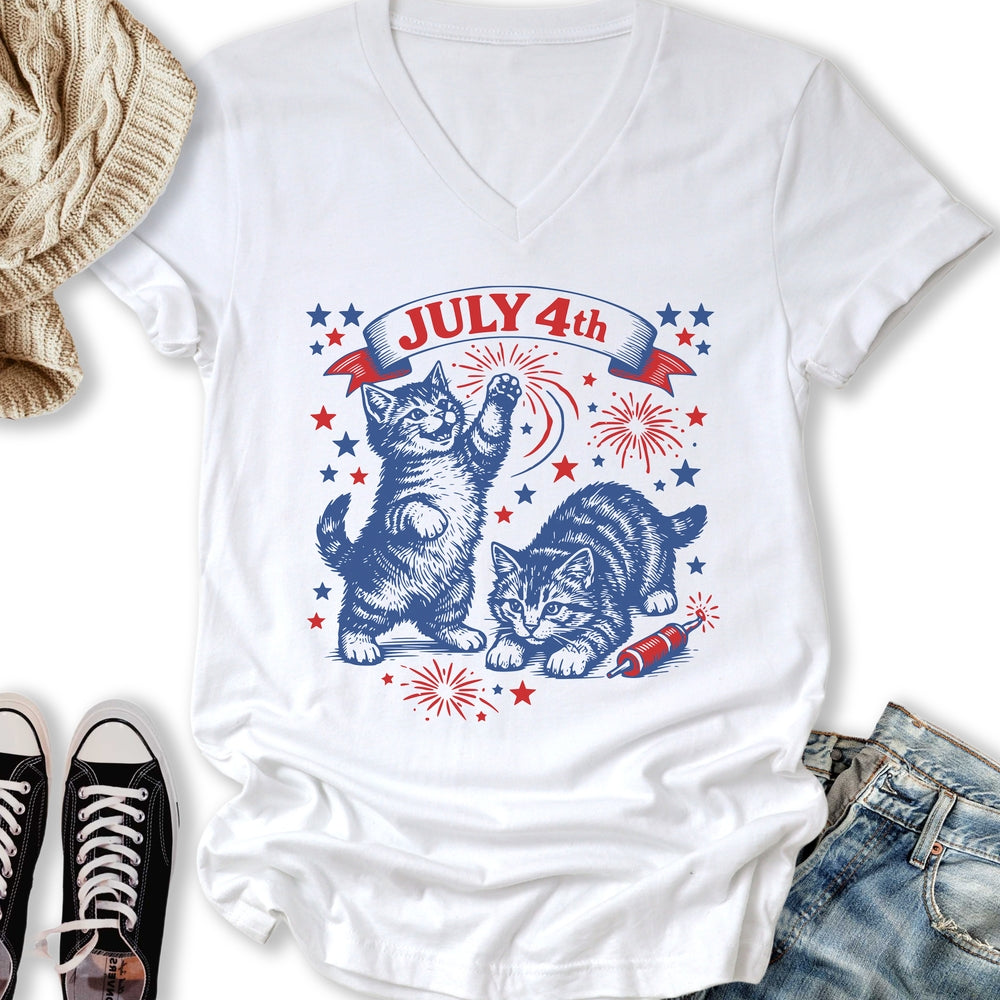 July 4th Kittens V-Neck - Adult & Kids T-Shirts, Sweatshirts & Hoodies apparel design preview 1