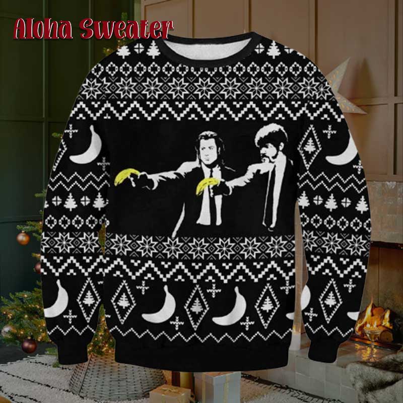 Banana Gun Pulp Fiction Ugly Christmas Sweater product image