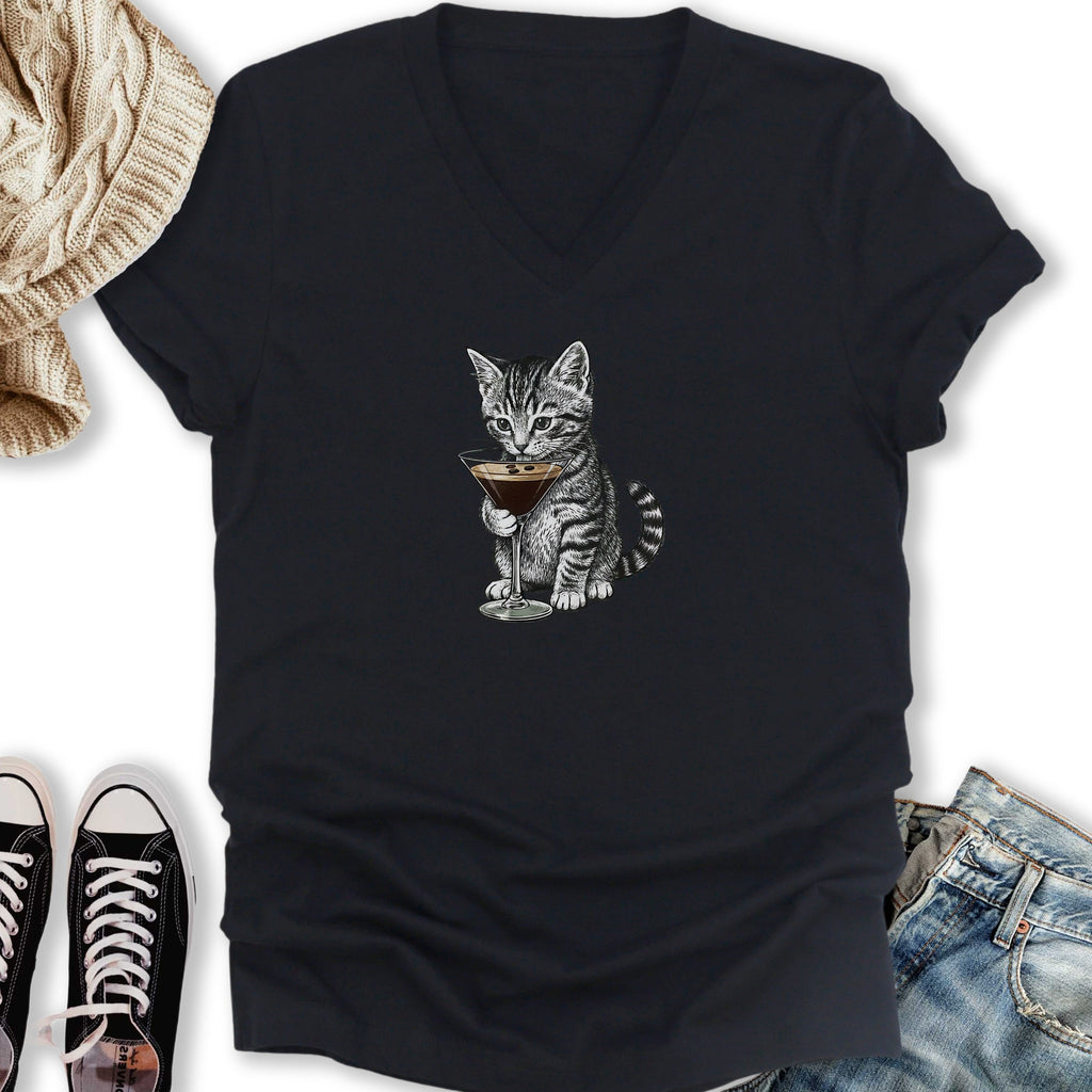 Kitten Espresso Martini V-Neck - Adult & Kids T-Shirts, Sweatshirts & Hoodies apparel design preview 2