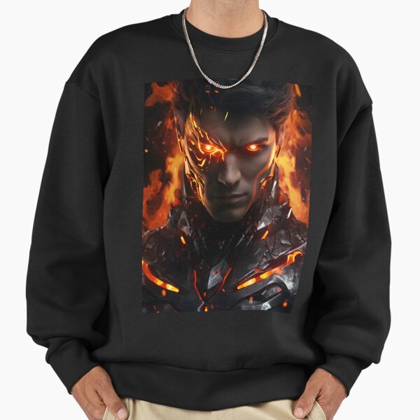 A handsome powerful flaming cyborg in the style of - Adult & Kids T-Shirts, Sweatshirts & Hoodies apparel design preview 1