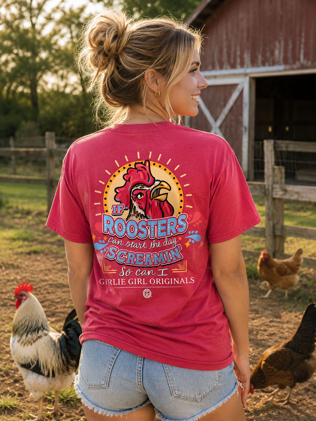 Girlie Girl Originals Roosters Start The Day - Adult & Kids T-Shirts, Sweatshirts & Hoodies apparel design preview 1