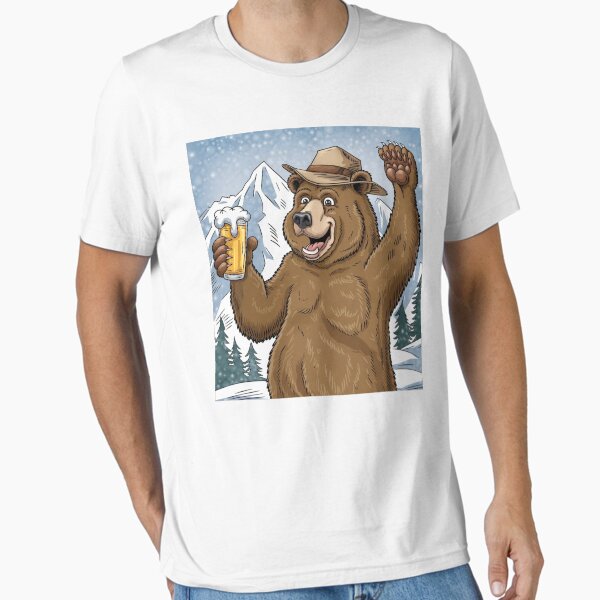 Party Bear In The Snow With a Beer His Paw - Adult & Kids T-Shirts, Sweatshirts & Hoodies apparel design preview 1