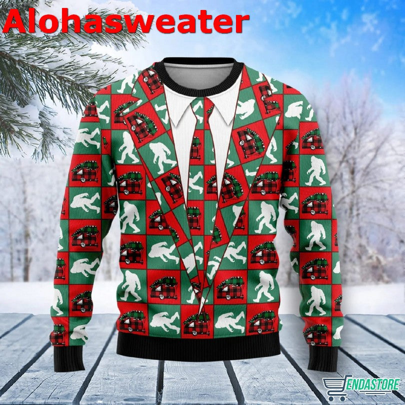 Bigfoot Camping Christmas Ugly Christmas Sweater product image