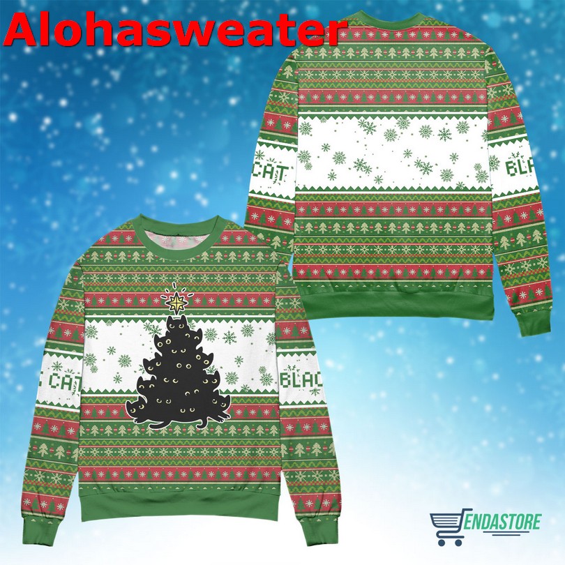 Black cat what murderous with knife Christmas sweater product image 5