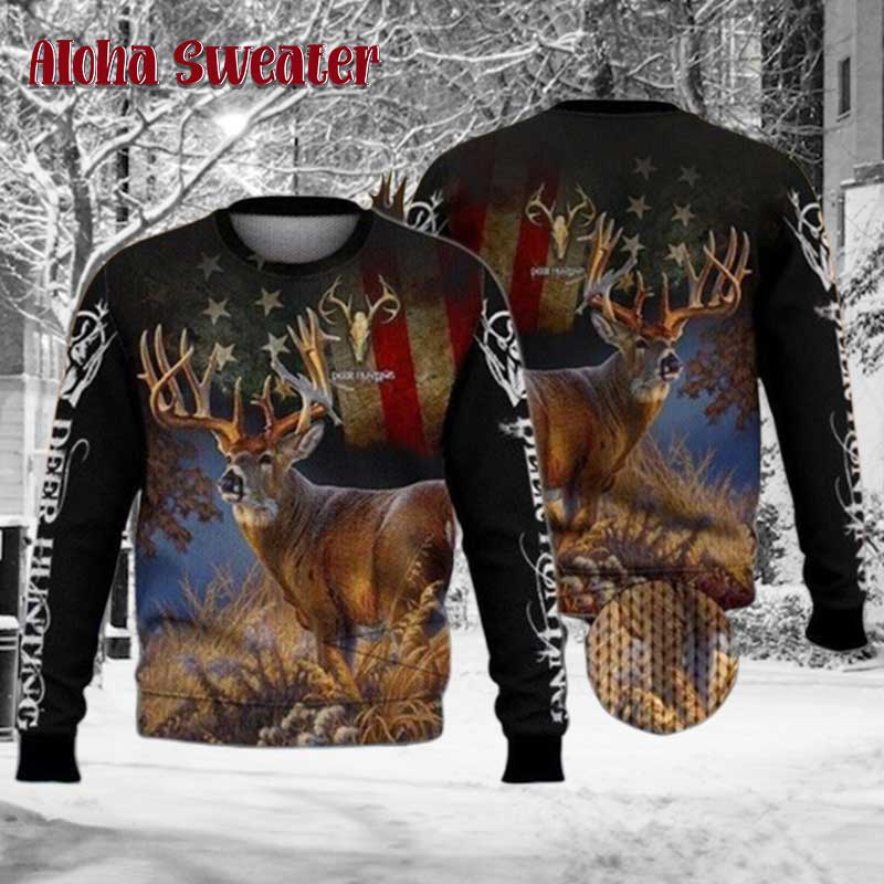 Black Deer Hunting In Forest Ugly Christmas Sweater product image