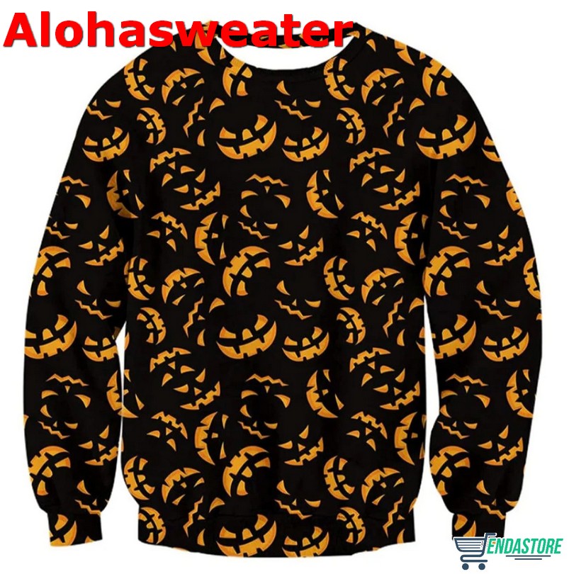 Black Halloween Pumpkin Smiling Ugly Christmas Sweater product image