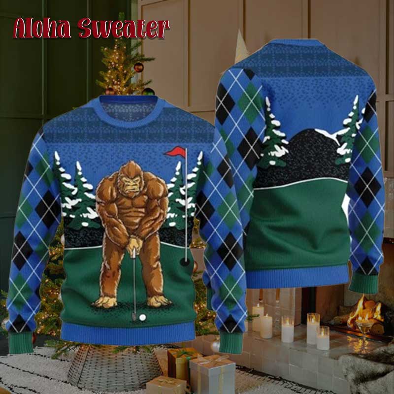Christmas Tree Lights Bigfoot Ugly Christmas Sweater product image 3