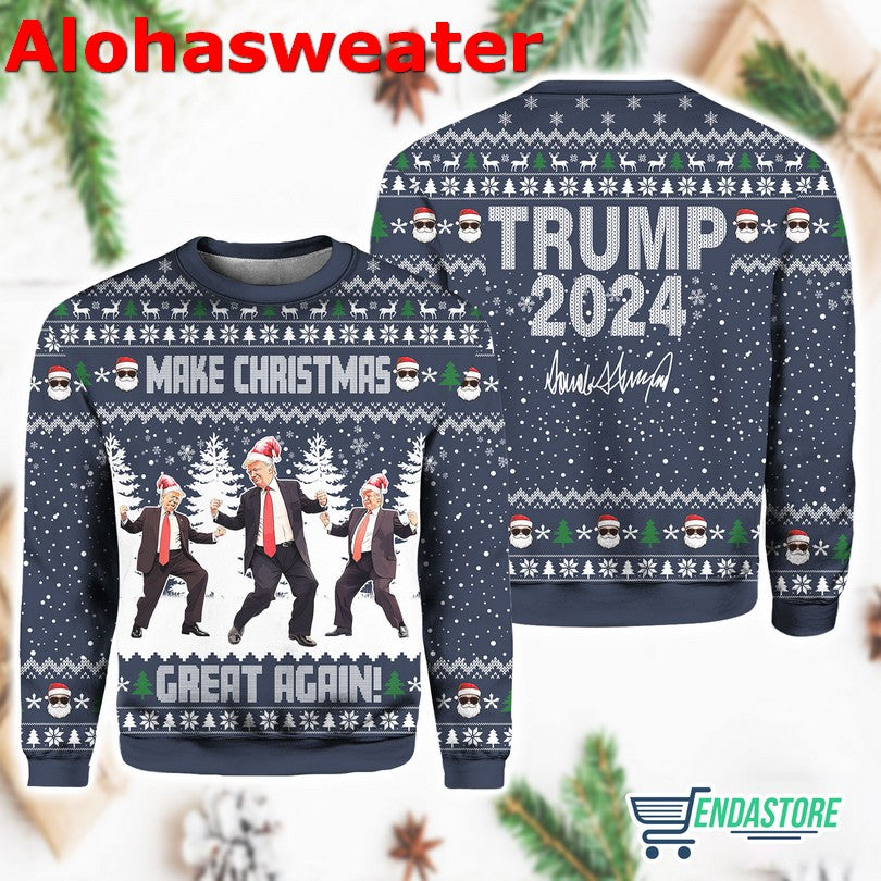 Blue Funny Trump Dancing Make Christmas Great Again Ugly Sweater product image 3