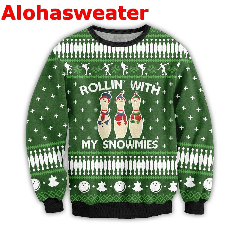 Bowling rollin with my snowmies Christmas sweater product image 4