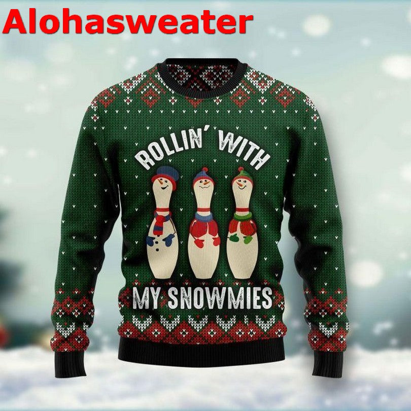 Bowling rollin with my snowmies Christmas sweater product image 2
