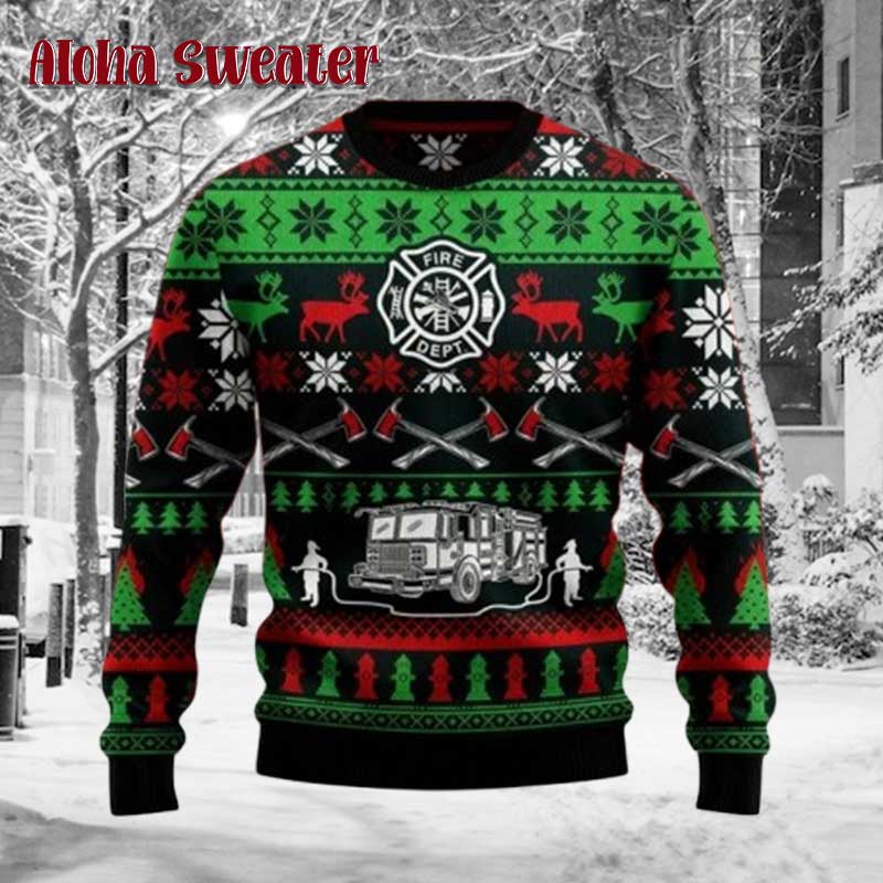 Merry Firemas Firefighter Rescue Hero Ugly Christmas Sweater product image 5