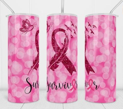 Breast Cancer Survivor Ribbon Pink 20 oz Skinny - Adult & Kids T-Shirts, Sweatshirts & Hoodies apparel design preview 1
