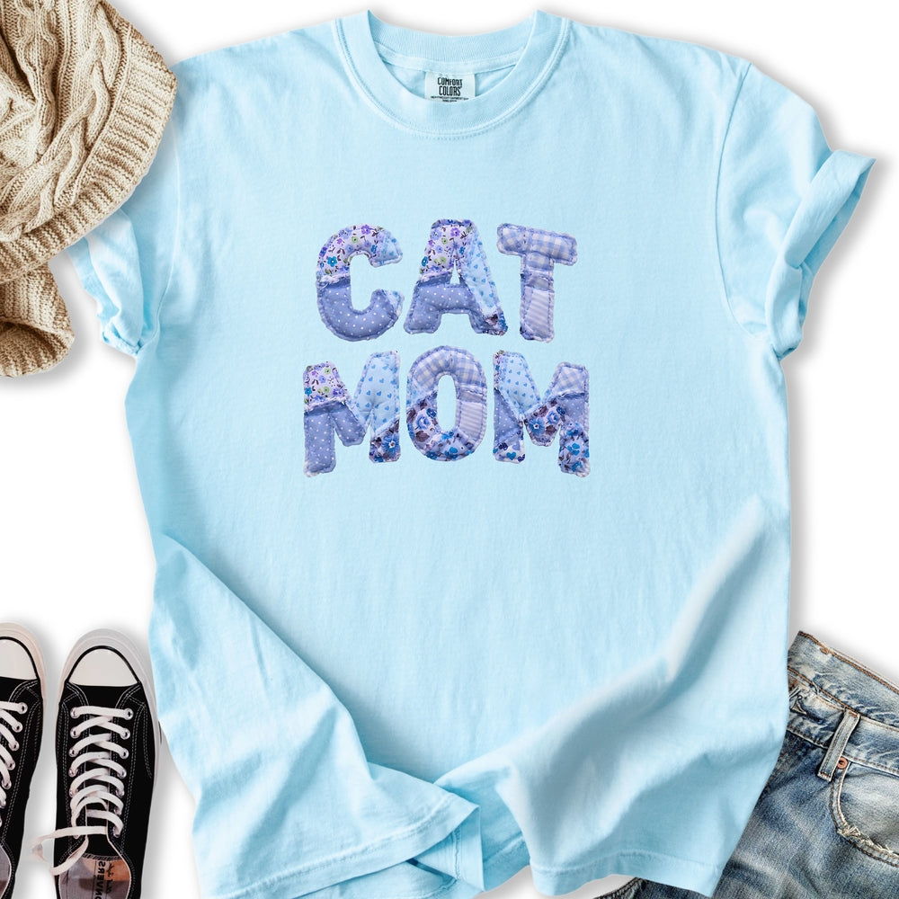 Blue Faux Patchwork Cat - Adult & Kids T-Shirts, Sweatshirts & Hoodies apparel design preview 1