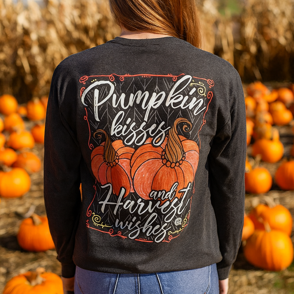 Girlie Girl Preppy Pumpkin Kisses - Adult & Kids T-Shirts, Sweatshirts & Hoodies apparel design preview 1