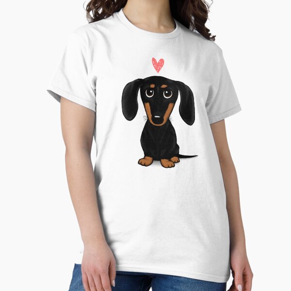 Black and Tan Dachshund with Heart Cute Cartoon - Adult & Kids T-Shirts, Sweatshirts & Hoodies apparel design preview 1