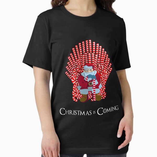 Christmas Is Coming Santa On Candy Cane Throne - Adult & Kids T-Shirts, Sweatshirts & Hoodies apparel design preview 1