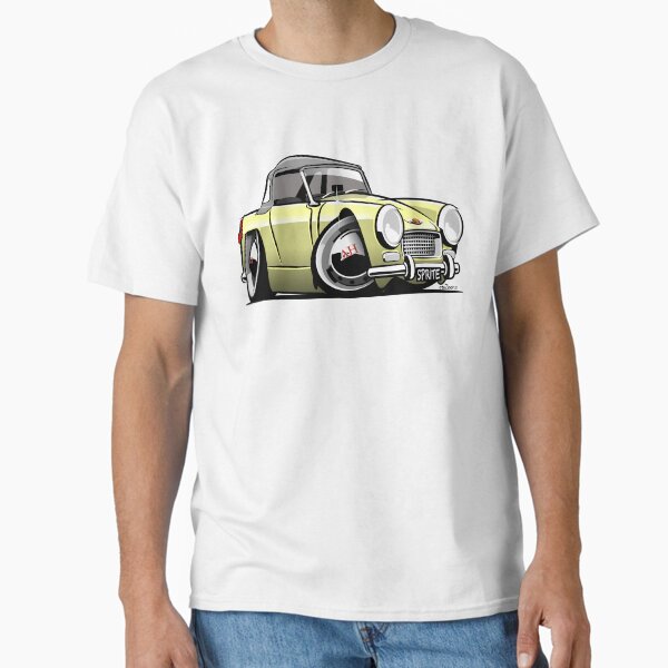 Austin Healey Sprite mark 2 yellow caricature - Adult & Kids T-Shirts, Sweatshirts & Hoodies apparel design preview 1