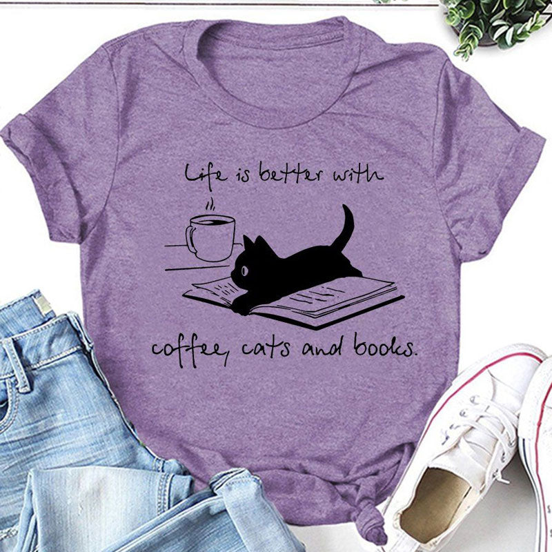 Coffee Cat Book Letter Print Women Slogan - Adult & Kids T-Shirts, Sweatshirts & Hoodies apparel design preview 2
