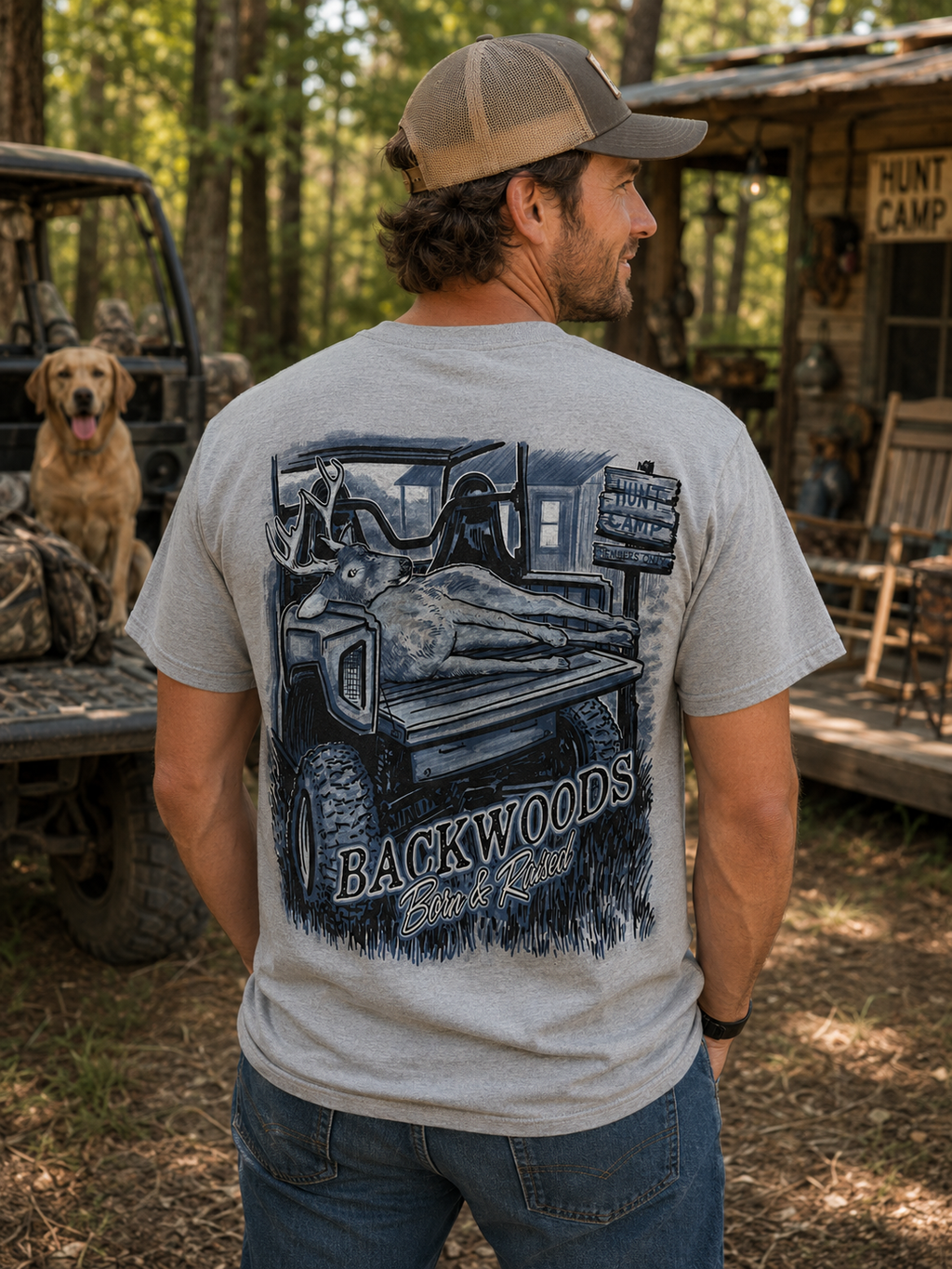 Backwoods Born Raised Hunt Camp Comfort Colors - Adult & Kids T-Shirts, Sweatshirts & Hoodies apparel design preview 1
