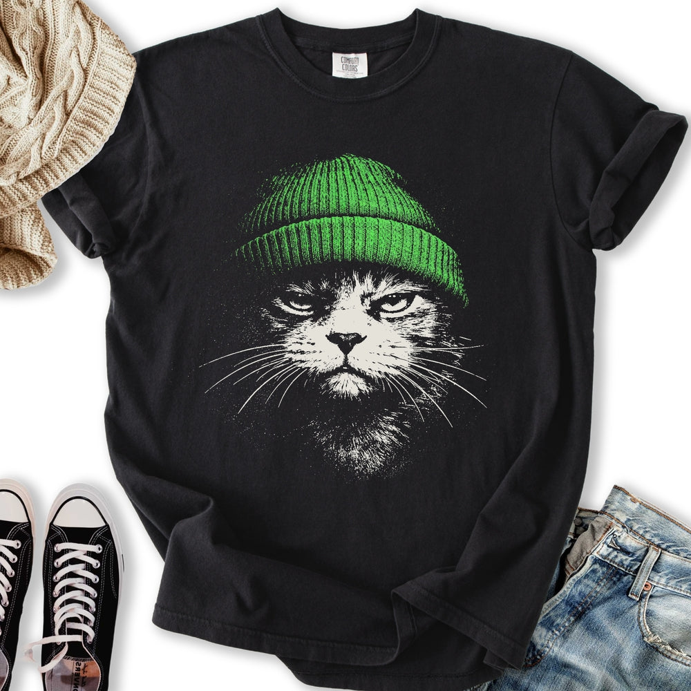 Green Beanie Cat - Adult & Kids T-Shirts, Sweatshirts & Hoodies apparel design preview 1