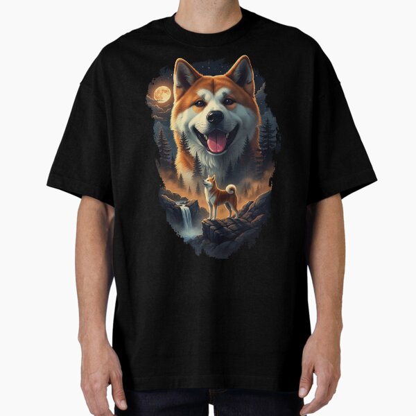 Vintage 90S Akita Inu Howling At The Moon - Adult & Kids T-Shirts, Sweatshirts & Hoodies apparel design preview 1