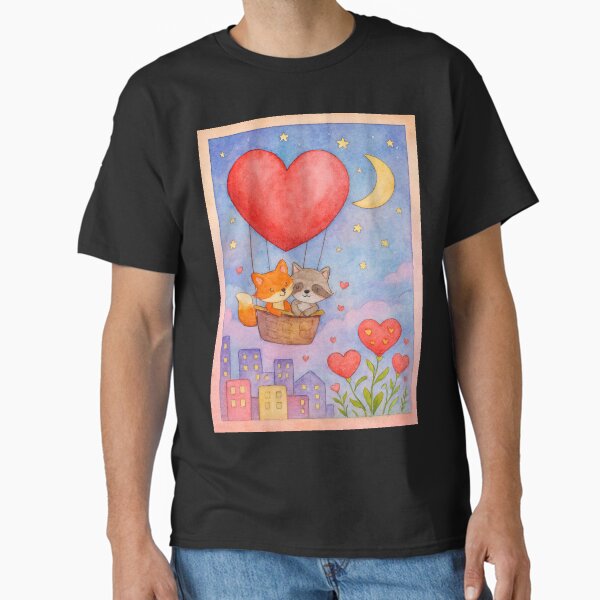 Love Balloon Adventure Cute Fox and Raccoon - Adult & Kids T-Shirts, Sweatshirts & Hoodies apparel design preview 1