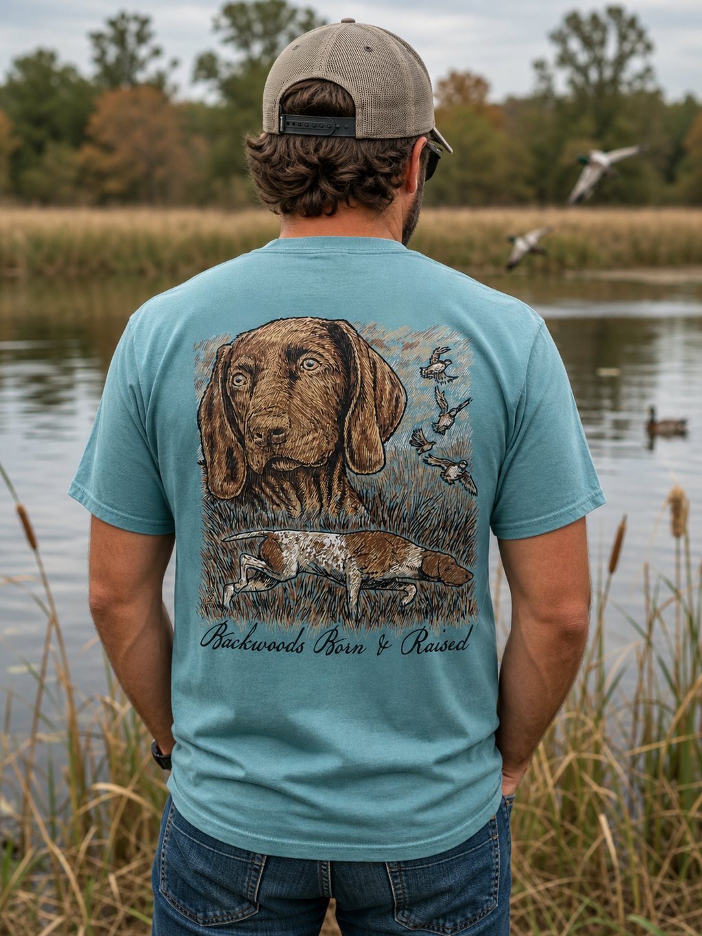 Backwoods Born Raised Duck Dog Comfort Colors - Adult & Kids T-Shirts, Sweatshirts & Hoodies apparel design preview 1