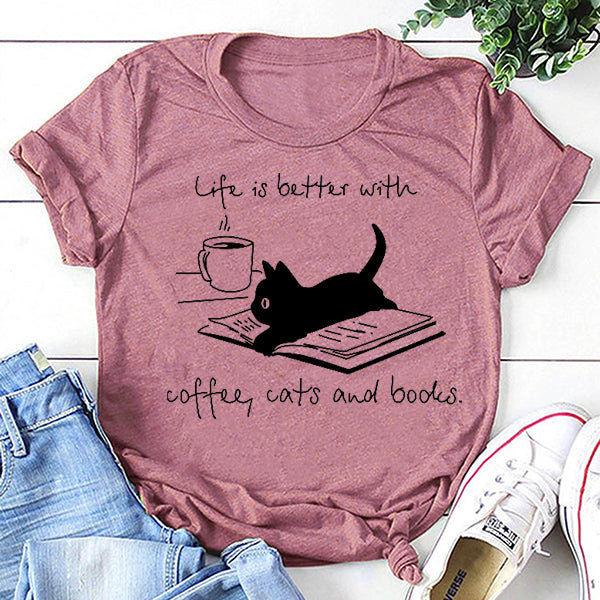 Coffee Cat Book Letter Print Women Slogan - Adult & Kids T-Shirts, Sweatshirts & Hoodies apparel design preview 3