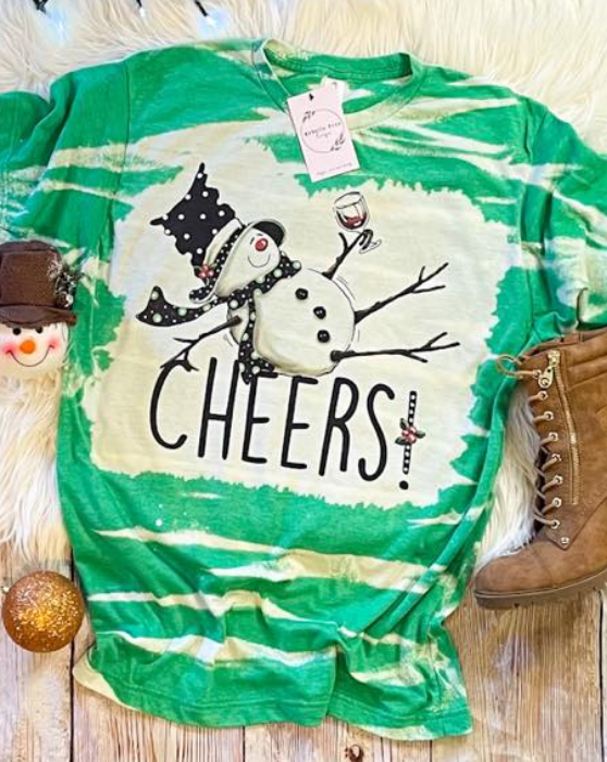 Cheers Snowman Wine Bleached Dye Canvas Girlie - Adult & Kids T-Shirts, Sweatshirts & Hoodies apparel design preview 1