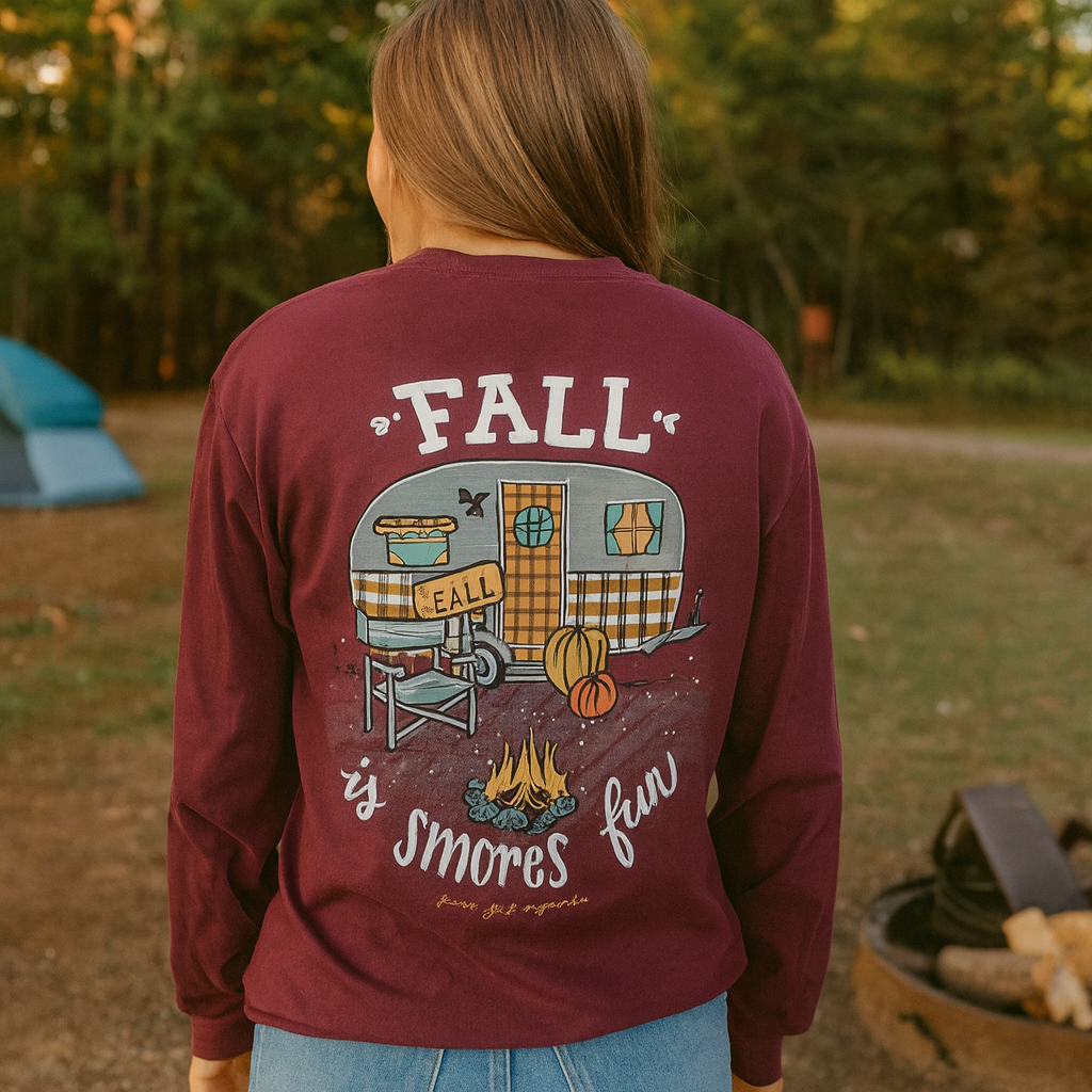 Girlie Girl Fall Is S'mores Fun Camper - Adult & Kids T-Shirts, Sweatshirts & Hoodies apparel design preview 1