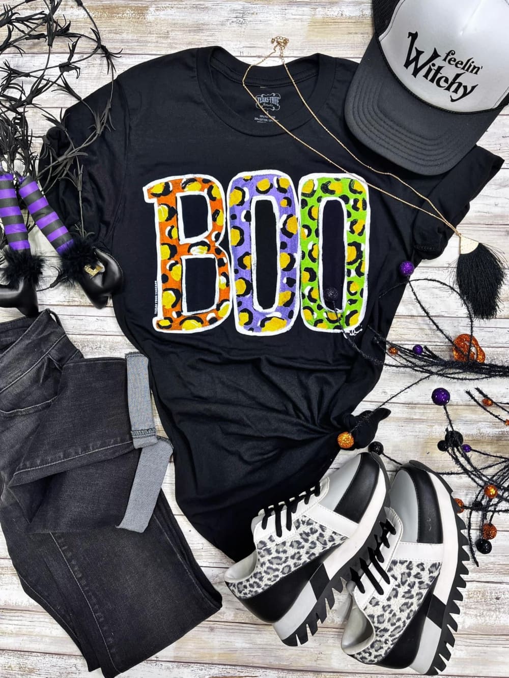 Texas True Threads Leopard Boo Halloween Canvas - Adult & Kids T-Shirts, Sweatshirts & Hoodies apparel design preview 2