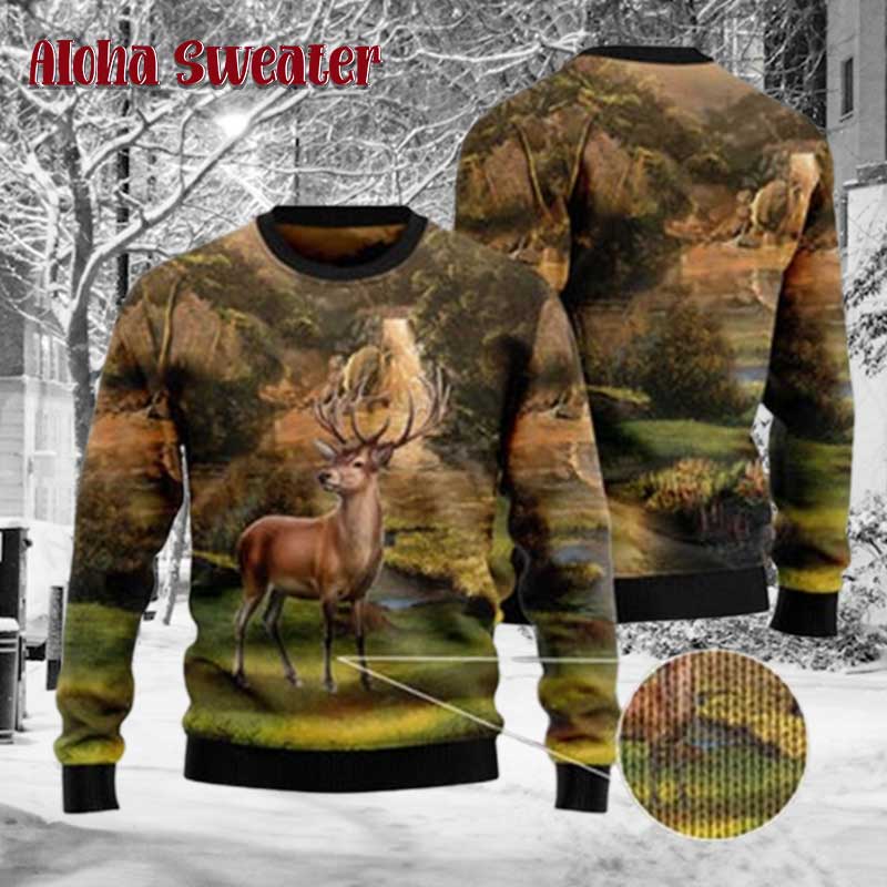 Camo Forest Deer Hunting Ugly Christmas Sweater product image