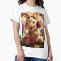 Cartoon rabbit wearing headphones enjoys music beside - Adult & Kids T-Shirts, Sweatshirts & Hoodies apparel design preview 1