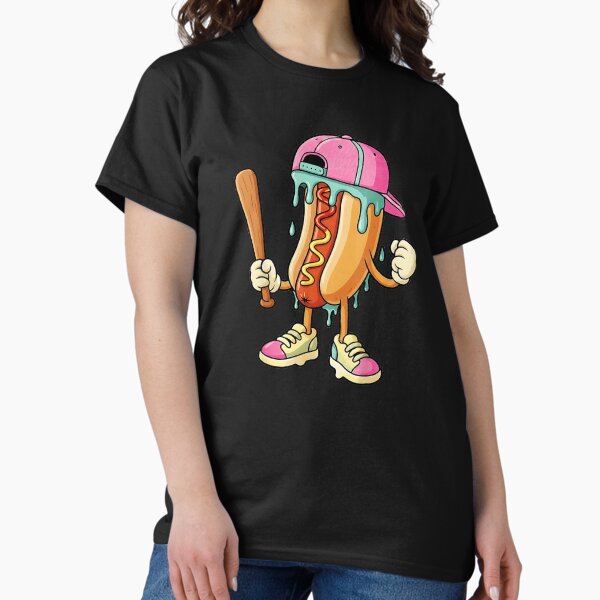 Drippy Hot Dog Baseball Cartoon Funny Food Character - Adult & Kids T-Shirts, Sweatshirts & Hoodies apparel design preview 1