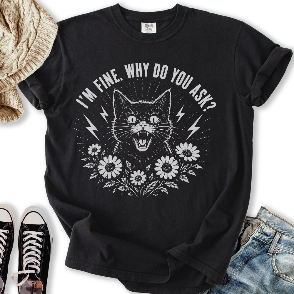 I'm Fine Black Cat - Adult & Kids T-Shirts, Sweatshirts & Hoodies apparel design preview 1