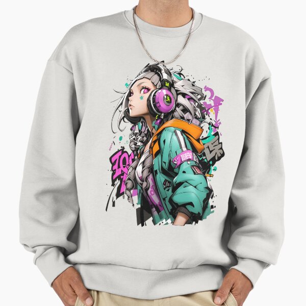 Neon Beat Girl Cyberpunk Anime Headphones Aesthetic - Adult & Kids T-Shirts, Sweatshirts & Hoodies apparel design preview 1
