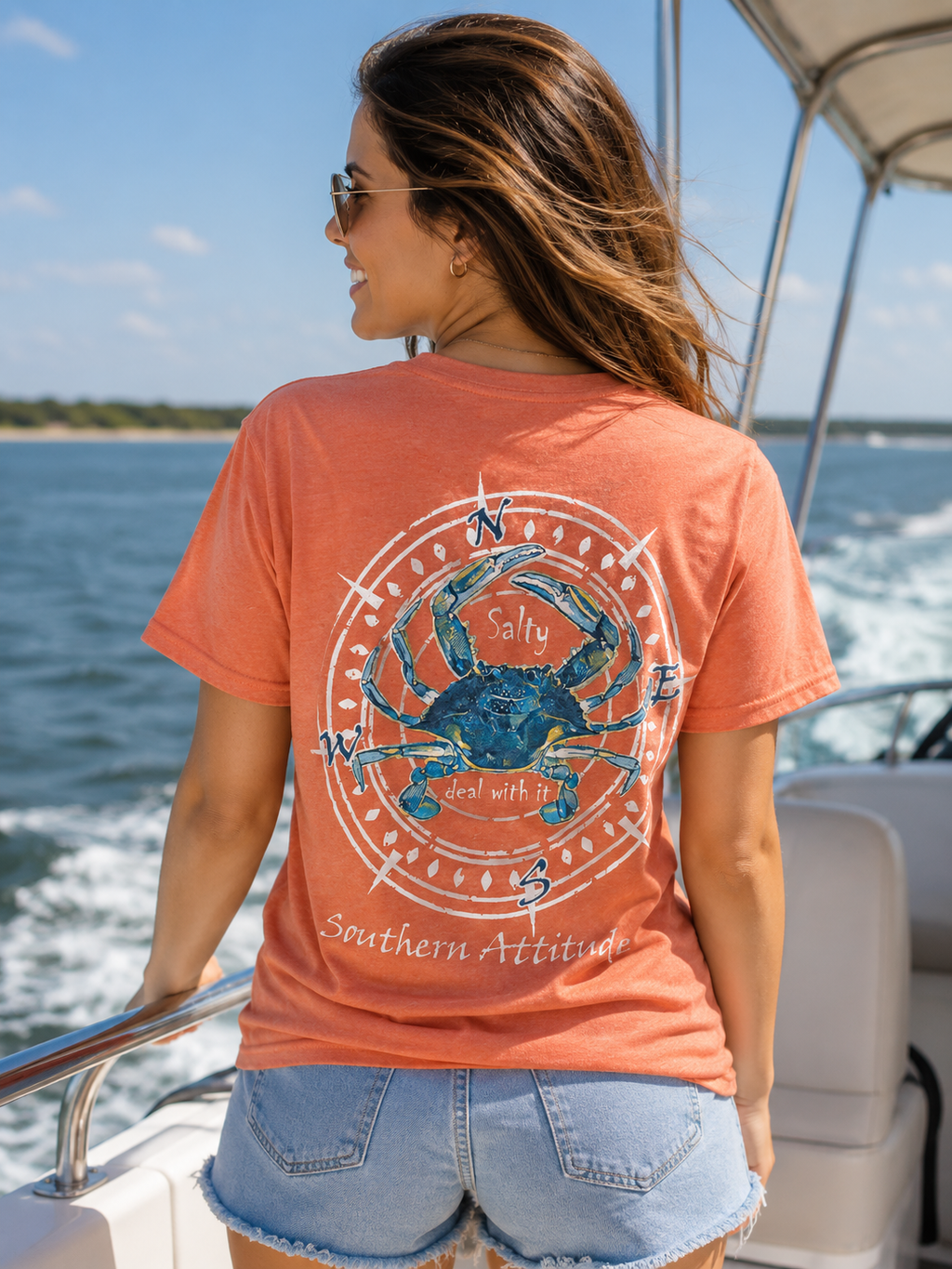 Southern Attitude Crab Compass Sunset - Adult & Kids T-Shirts, Sweatshirts & Hoodies apparel design preview 1