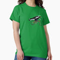 Magpie on Bike Swoop (in Green) - Adult & Kids T-Shirts, Sweatshirts & Hoodies apparel design preview 1