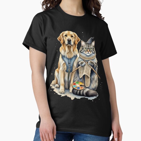 Whimsical Watercolor Pet Pals: Knitting Cat Golden - Adult & Kids T-Shirts, Sweatshirts & Hoodies apparel design preview 1