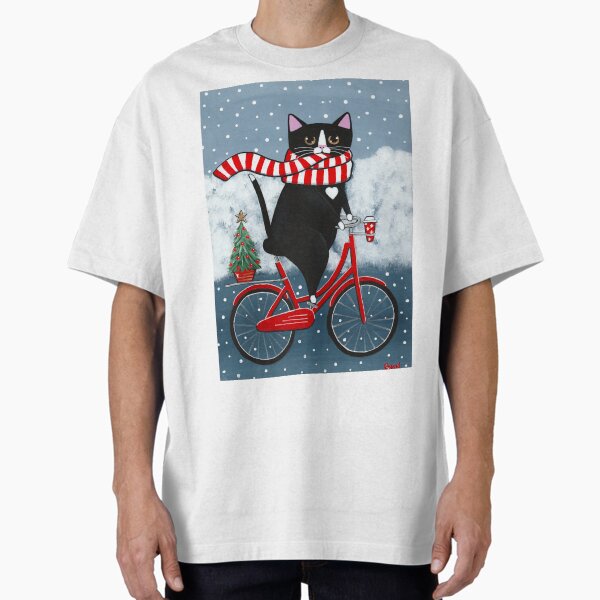 Tuxedo Cat Winter Bicycle Ride - Adult & Kids T-Shirts, Sweatshirts & Hoodies apparel design preview 1