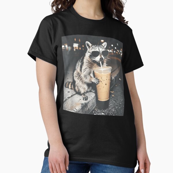 Cool Raccoon Drinking Iced Coffee Wearing Sunglasses - Adult & Kids T-Shirts, Sweatshirts & Hoodies apparel design preview 1