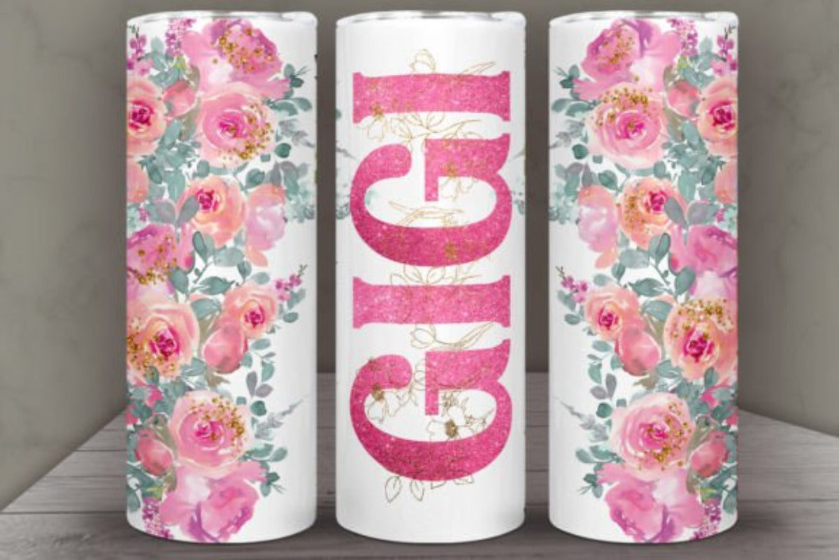 Floral GIGI 20 oz Skinny Tumbler Cup With Straw - Adult & Kids T-Shirts, Sweatshirts & Hoodies apparel design preview 1