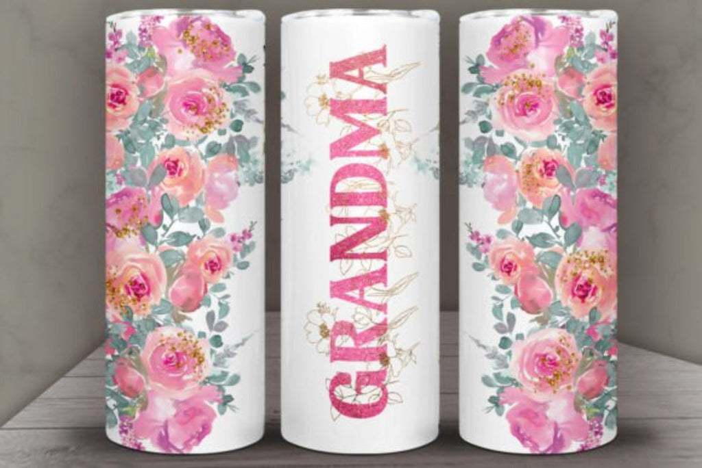 Floral Grandma 20 oz Skinny Tumbler Cup With Straw - Adult & Kids T-Shirts, Sweatshirts & Hoodies apparel design preview 1