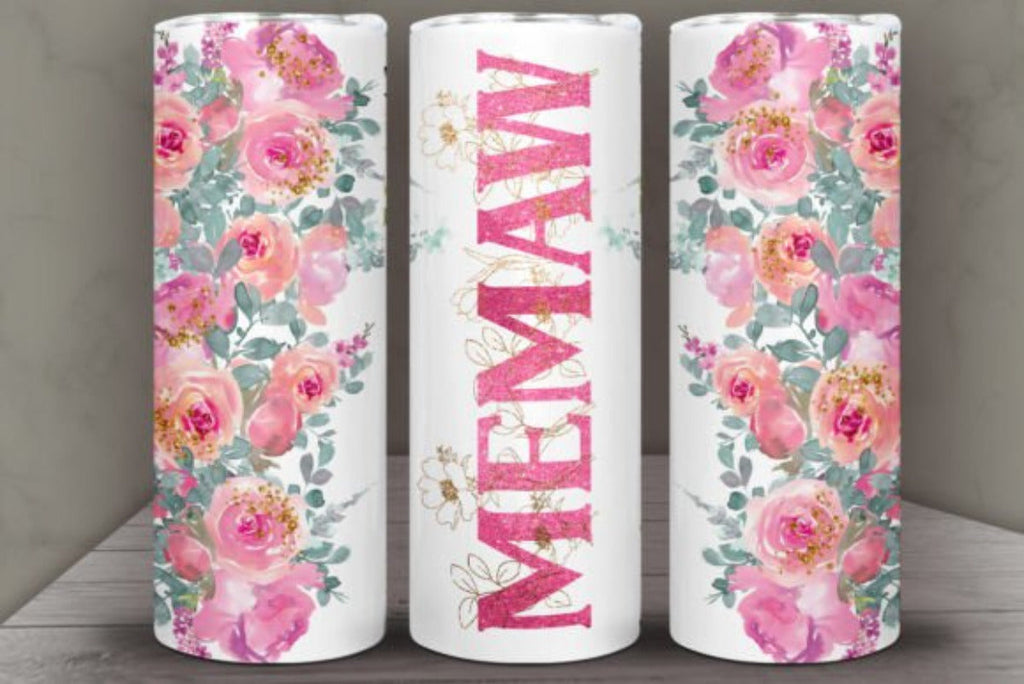 Floral MEMAW 20 oz Skinny Tumbler Cup With Straw - Adult & Kids T-Shirts, Sweatshirts & Hoodies apparel design preview 1