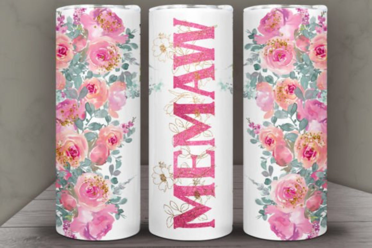 Floral MEMAW 20 oz Skinny Tumbler Cup With Straw - Adult & Kids T-Shirts, Sweatshirts & Hoodies apparel design preview 1