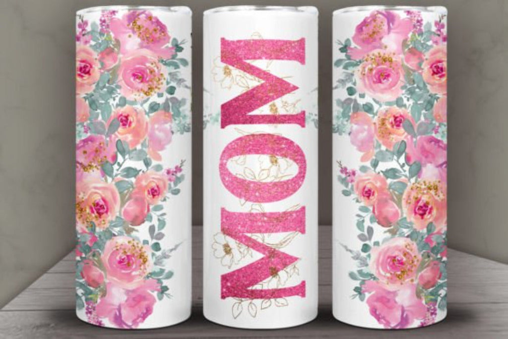 Floral MOM 20 oz Skinny Tumbler Cup With Straw - Adult & Kids T-Shirts, Sweatshirts & Hoodies apparel design preview 1