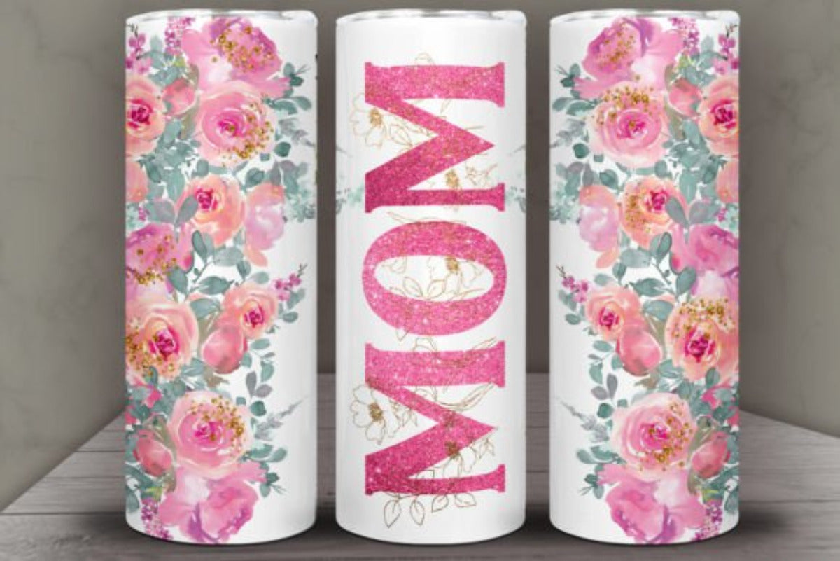 Floral MOM 20 oz Skinny Tumbler Cup With Straw - Adult & Kids T-Shirts, Sweatshirts & Hoodies apparel design preview 1