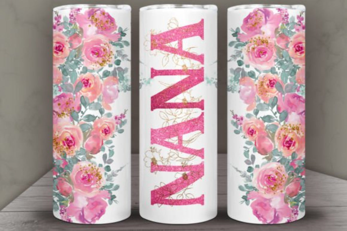 Floral NANA 20 oz Skinny Tumbler Cup With Straw - Adult & Kids T-Shirts, Sweatshirts & Hoodies apparel design preview 1