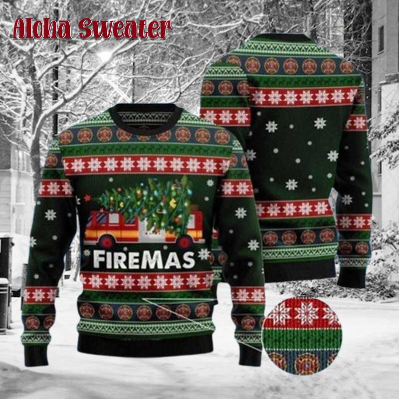 Christmas Firefighter Fire Department Ugly Christmas Sweater product image